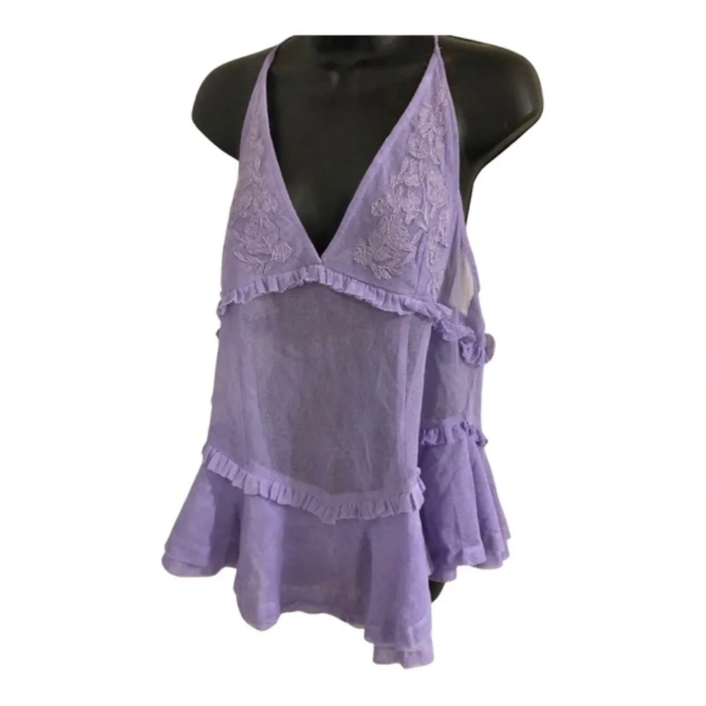 Free People intimately free purple lace mesh embroidered halter dress size Small - Picture 13 of 15